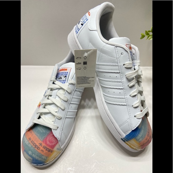 NEW Adidas Originals Superstar Men’s Shoes Sneakers GX2717 White/Blue/Orange 8.5 - Picture 9 of 13